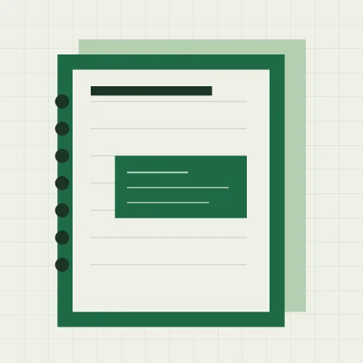 Cuaderno de notas. Composición geométrica en verde y papel claro.
